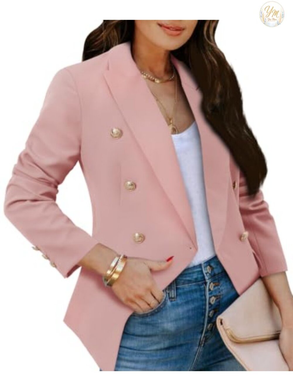 Double Breasted Gold Button Business Casual Blazer